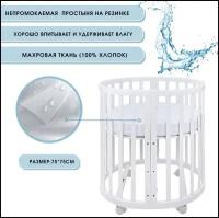 Непромокаемая хлопковая круглая простыня 75*75 см на резинке с бортами из хлопка для детей, Наматрасник защитный водонепронецаемый. BabyGood