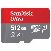 Карта памяти 512Gb - SanDisk Ultra MicroSDXC Class 10 UHS-I A1 SDSQUA4-512G-GN6MA с переходником под SD (Оригинальная