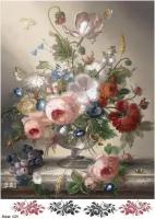 Рисовая бумага для декупажа А4 ультратонкая салфетка 1559 цветы пионы ваза натюрморт винтаж крафт Milotto
