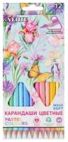 Карандаши 12 цветов, deVENTE Trio Mega Soft Pastel, трёхгранный корпус, супер мягкие, 4M, грифель 3 мм, пастельные цвета