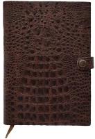 Коричневый кожаный ежедневник Shiva Leater с текстурой "Крокодил", с застежкой на кнопку