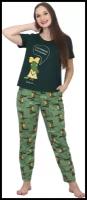 Женская пижама Крокодильчики Кулирка Оптима трикотаж футболка с коротким рукавом брюки с краманами