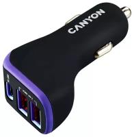 Автомобильное зарядное устройство Canyon С-08, до 18Вт, 2xUSB 2.4А, USB Type-C, Черный/Фиолетовый CNE-CCA08PU