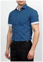 Рубашка мужская короткий рукав CASINO c213/0/794/CZR/1/RF, Полуприталенный силуэт / Regular fit, цвет Синий, рост 174-184, размер ворота 39