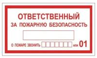 Знак вспомогательный "Ответственный за пожарную безопасность", 250х140 мм, пленка самоклеящаяся, 610049/В43