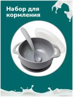 Набор для кормления силиконовый / тарелка на присоске с крышкой / ложка силикон / Детская посуда