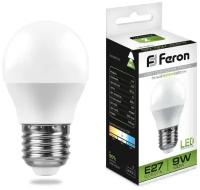 Лампа светодиодная Feron E27 9W 4000K Шар Матовая LB-550 25805