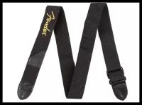 FENDER BLACK STRAP/YELLOW LOGO ремень для гитары, черный цвет, желтый логотип