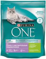 Сухой корм PURINA ONE для взрослых кошек с чувствительным пищеварением и разборчивым вкусом в еде, с высоким содержанием индейки и рисом, Пакет, 750 г, 3 упаковки