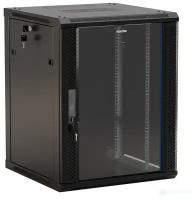 Hyperline TWB-0945-GP-RAL9004 Шкаф настенный 19-дюймовый (19"), 9U, 500x 600х 450мм, стеклянная дверь с перфорацией по бокам, ручка с замком, цвет чер