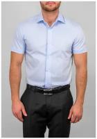 Рубашка мужская короткий рукав GREG 210/109/CL/ZV, Приталенный силуэт / Slim fit, цвет Голубой, рост 174-184, размер ворота 38