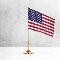 Настольный флаг США на металлической подставке под золото / Флажок США настольный 15x22 см. на подставке