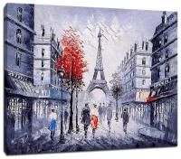 Картина Уютная стена "Улицы Парижа. Картина маслом с акцентом нескольких цветов" 80х60 см
