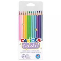 Карандаши цветные пастельные CARIOCA "Pastel", 12 цветов, шестигранные, заточенные, ПВХ чехол, 43034