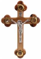 Крест Иерусалимский деревянный оливковый 17 см с 4-мя святынями