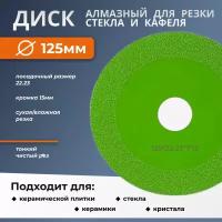 Алмазный диск для резки стекла, керамики, 125мм/15мм кромка