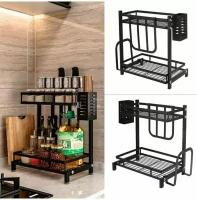 Стойка для хранения специй Kitchen Rack TV-463, на присосках, кухонный органайзер, черный