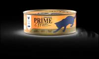 PRIME MEAT ж/б консервированный корм 100г Курица с лососем, филе в желе, для кошек