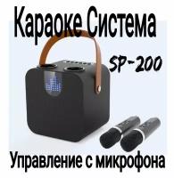 SP-200 караоке система с двумя микрофонами, управление с микрофона, 15 W. смена тембра и улучшение голоса, подключается к смартфону и телевизору