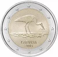 Монета 2 евро Черный аист. Латвия 2015 UNC