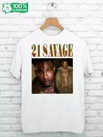 Футболка 100% хлопок с принтом 21 SAVAGE белая 50-52 XL