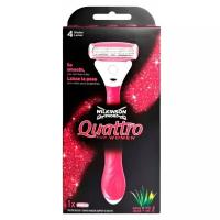 Женский бритвенный станок WILKINSON SWORD Schick QUATTRO FOR WOMEN (1 станок, 1 сменная кассета), 4-лезв., плавающая головка, увл.полоска, прорезиненная ручка