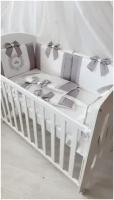 Бортики в детскую кроватку для новорожденного "Вдохновение", серый, 4 подушки, в прямоугольную кроватку 120*60 см