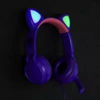 Наушники Game Cat Purple, игровые, микрофон, USB+3.5 мм, 2м, фиолетовые