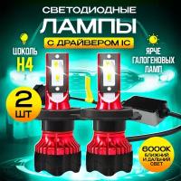 Светодиодные LED лампы с драйвером / 6000K / цоколь H4 / 2шт