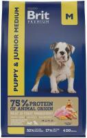 Сухой корм для щенков и молодых собак Brit Premium Puppy and Junior Medium с курицей 1 уп. х 1 шт. х 8 кг
