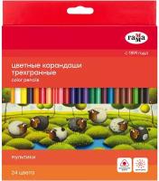 Цветные карандаши для школы 24 цвета, трехгранные / Набор цветных карандашей для рисования школьный Гамма "Мультики"