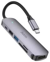 Переходник для флешки Hoco HB28 / USB HUB для HDMI, зарядка Type C / Тройник с USB Переходник / Разветвитель USB / Провод USB Разветвитель / USB Хаб