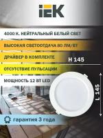 Светильник IEK ДВО 1702, 4000K, LED, 12 Вт, 4000, нейтральный белый, цвет арматуры: белый, цвет плафона: белый