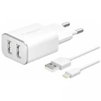 СЗУ Deppa 2USB 5V-2.4A + кабель lightning White арт.11383