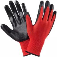 Перчатки нейлоновые с нитриловым обливом, садовые перчатки рабочие, красные (10 пар)