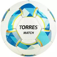 Мяч футб. "TORRES Match" арт.F320025, р.5, 32 панел. PU, 4 под. слоя, руч. сшив., бело-серебр-голуб