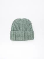 Тёплая вязаная шапка-бини из акрила с отворотом, цвет Светло-зеленый, размер 54-58