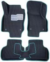 Автомобильные коврики ЕВА / EVA с бортами 3д / 3D для Ford Focus 2 2005-2011 / Форд Фокус 2 черный(сота)-зеленый / металл подпятник