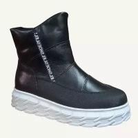4-2135 р.35 черные Ботинки зимние кожаные, натуральный мех "Лель"
