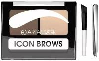 Двойные тени для бровей ICON BROWS с кисточкой и пинцетом тон 422 (серо-коричневые) Art-Visage