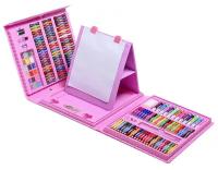 Набор для рисования "Чемоданчик юного художника", 208 предметов: карандаши, кисти, краски, фломастеры. с мольбертом, розовый