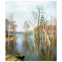 Репродукция на холсте Весна - большая вода (Spring - a large water) Левитан Исаак 30см. x 35см