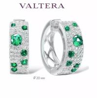 Серьги VALTERA, серебро, 925 проба, фианит, размер/диаметр 20 мм, длина 2 см, зеленый, серебряный