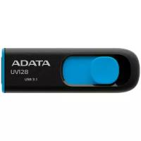 Флешка ADATA DashDrive UV128 64 ГБ, 1 шт., черный/голубой