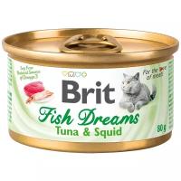 Влажный корм для кошек Brit Fish Dreams, с тунцом, с кальмаром 12 шт. х 80 г (кусочки в соусе)
