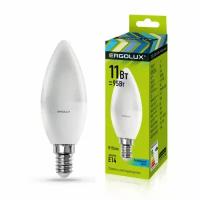 Светодиодная лампа Е14 11Вт ERGOLUX 13619 LED-C35-11W-E14-4K, 4500K, 1060Лм, нейтральный белый, свеча