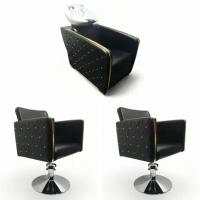 Парикмахерское кресло "Голдиум", Черный, Гидравлика диск, 2 кресла, 1 мойка глубокая черная раковина