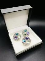 Комплект бижутерии: серьги, кольцо, кристалл, искусственный камень, размер кольца: безразмерное, бирюзовый, фиолетовый