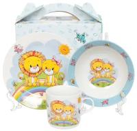 Набор детской посуды из керамики Daniks Львята, 3 предмета (кружка 230 мл, тарелка 180 мм, салатник 150 мм)