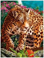 Рыжий кот Набор алмазной вышивки Любопытный леопард в джунглях (FW-022) 30х40 см